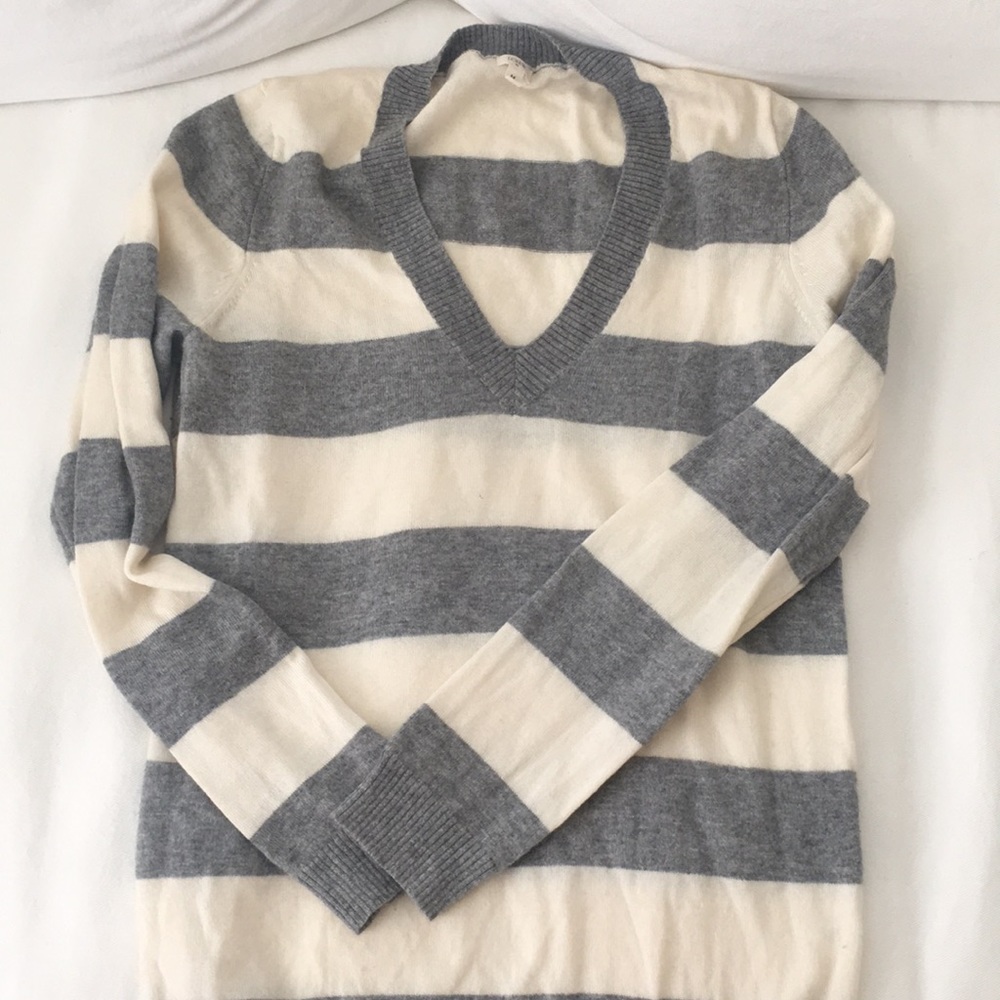 J. Crew Factory Striped Sweater Gray Cream Medium